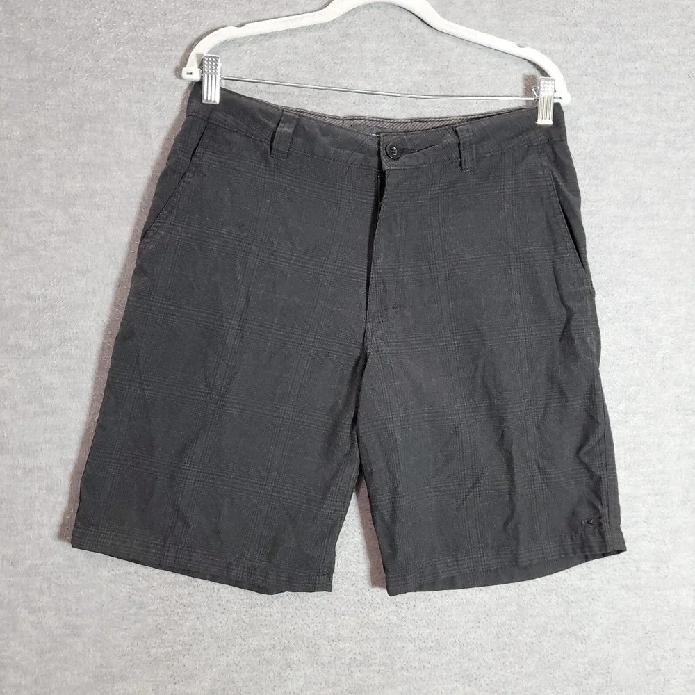 O'Neill Men Shorts‎ 32 Gray Plaid Chino Pockets Mid Rise 9 in Inseam Polyester